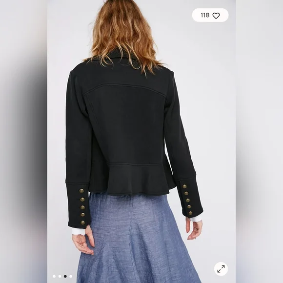 Free people sm black Flared and Femme Jacket blazer military style crop ruffle - Picture 4 of 11
